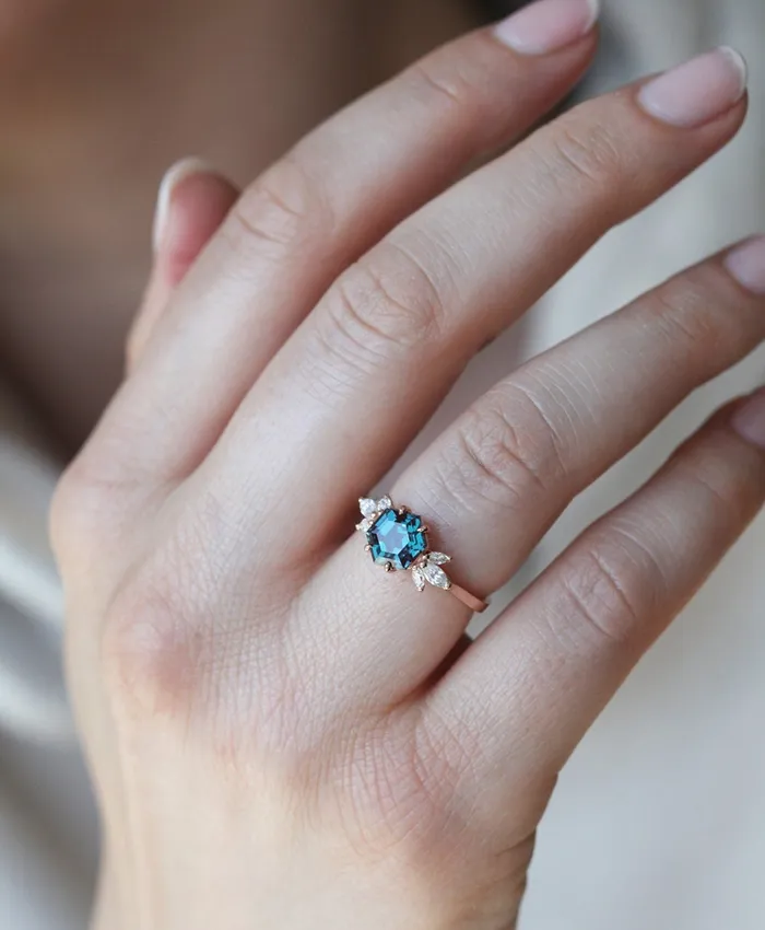 Rings Hexagon Alexandrite Engagement Ring Set Capucinne
