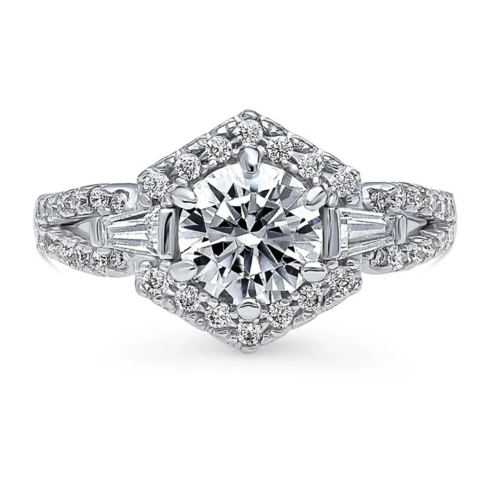 Rings Hexagon Halo 125ct CZ Split Shank Ring in Sterling Silver BERRICLE