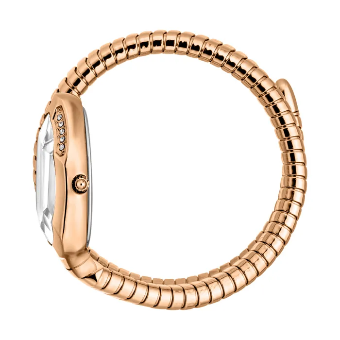 Rings Just Cavalli Snake Shape Womens Rose Gold Watch with Silver Dial Just Cavalli