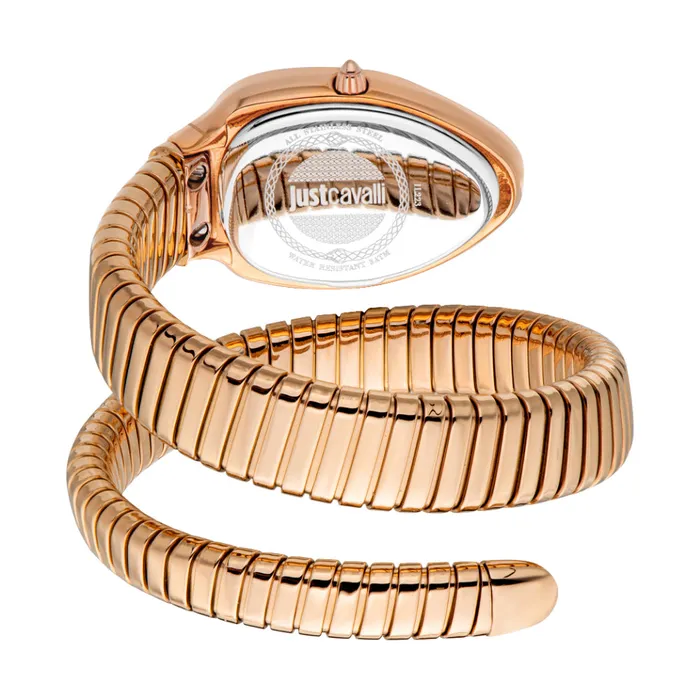 Rings Just Cavalli Snake Shape Womens Rose Gold Watch with Silver Dial Just Cavalli