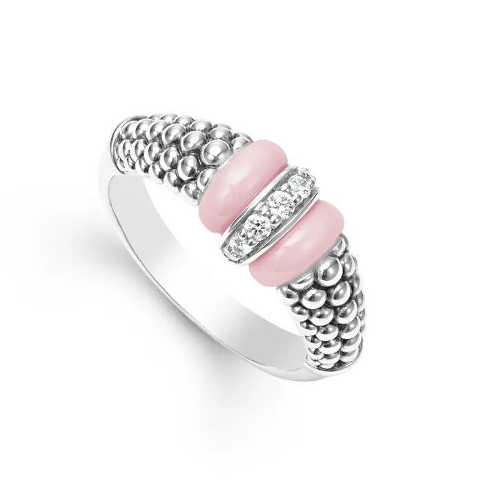 Rings LAGOS Pink Caviar Pink Ceramic and Caviar Diamond Ring