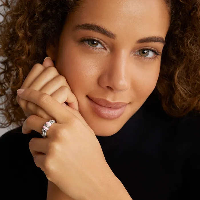 Rings LAGOS Pink Caviar Pink Ceramic and Caviar Diamond Ring Rings LAGOS Pink Caviar Pink Ceramic and Caviar Diamond Ring