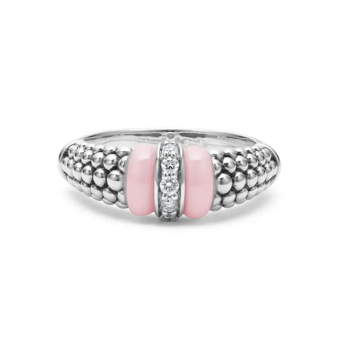 Rings LAGOS Pink Caviar Pink Ceramic and Caviar Diamond Ring Rings LAGOS Pink Caviar Pink Ceramic and Caviar Diamond Ring