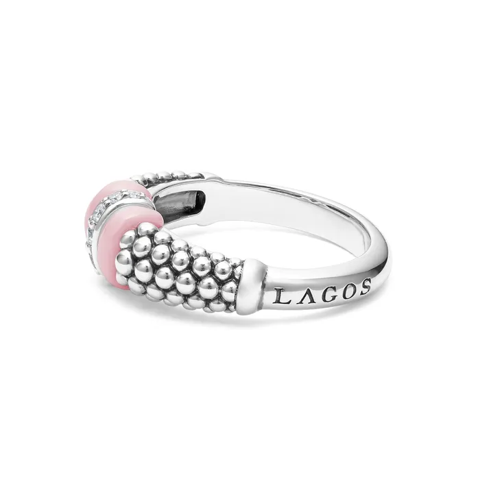 Rings LAGOS Pink Caviar Pink Ceramic and Caviar Diamond Ring Rings LAGOS Pink Caviar Pink Ceramic and Caviar Diamond Ring
