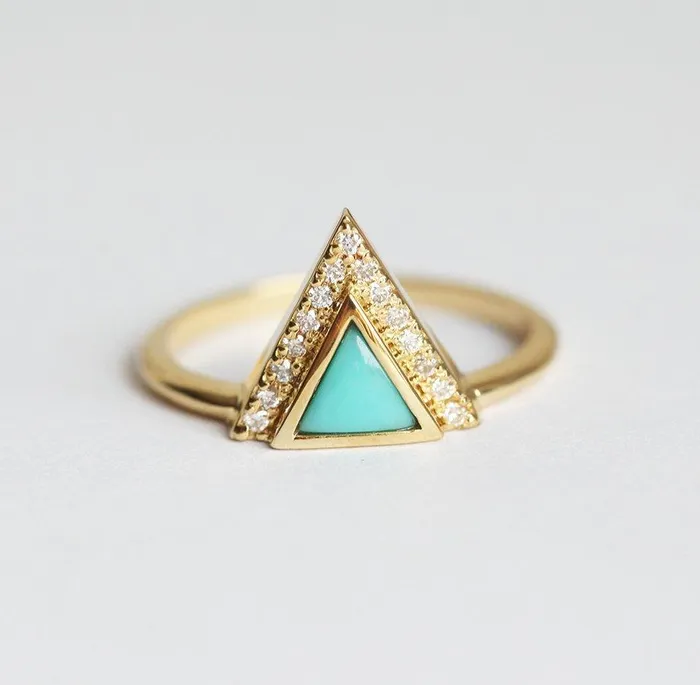 Rings Modern Triangle Cut Turquoise Ring with Diamond Chevron Capucinne