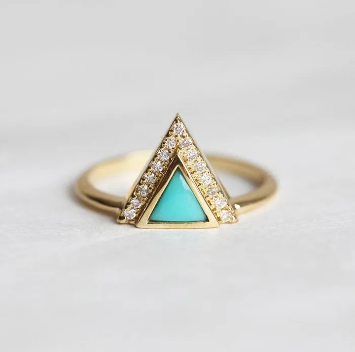 Rings Modern Triangle Cut Turquoise Ring with Diamond Chevron Capucinne