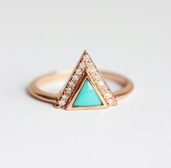 Rings Modern Triangle Cut Turquoise Ring with Diamond Chevron Capucinne