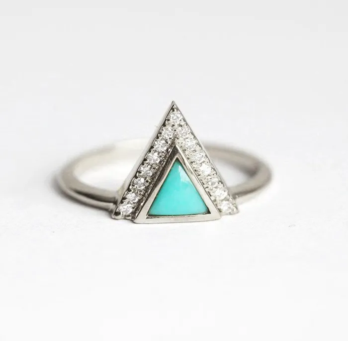 Rings Modern Triangle Cut Turquoise Ring with Diamond Chevron Capucinne