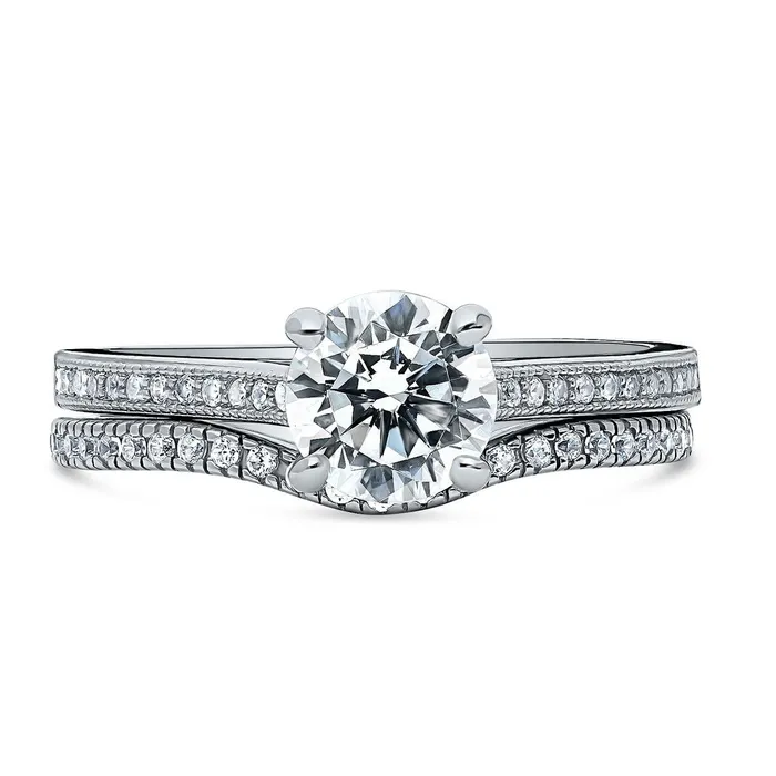 Rings Solitaire Wishbone 1ct CZ Ring Set in Sterling Silver BERRICLE