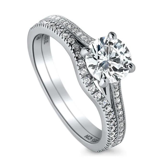 Rings Solitaire Wishbone 1ct CZ Ring Set in Sterling Silver BERRICLE
