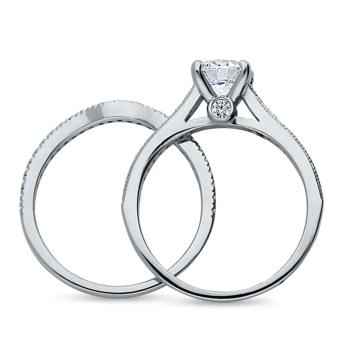 Rings Solitaire Wishbone 1ct CZ Ring Set in Sterling Silver BERRICLE
