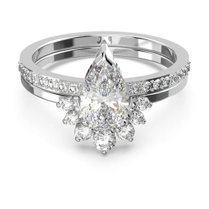 Rings Swarovski Swarovski Attract Ring Set 2 Pear cut crystal White Rhodium plated Rings Swarovski Swarovski Attract Ring Set 2 Pear cut crystal White Rhodium plated