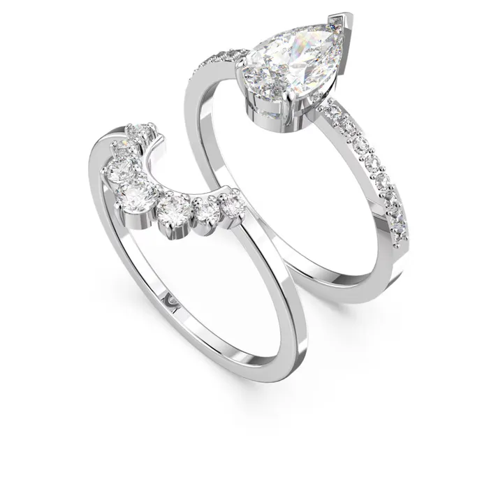 Rings Swarovski Swarovski Attract Ring Set 2 Pear cut crystal White Rhodium plated Rings Swarovski Swarovski Attract Ring Set 2 Pear cut crystal White Rhodium plated