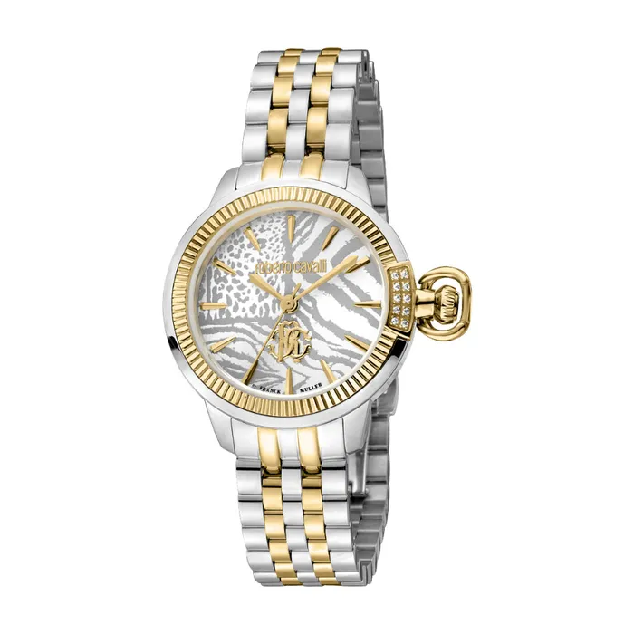 Roberto Cavalli Roberto Cavalli by Franck Muller Womens Watch Two Tone Silver Gold Color Case Silver Dial Rings Roberto Cavalli Roberto Cavalli by Franck Muller Womens Watch Two Tone Silver Gold Color Case Silver Dial Rings