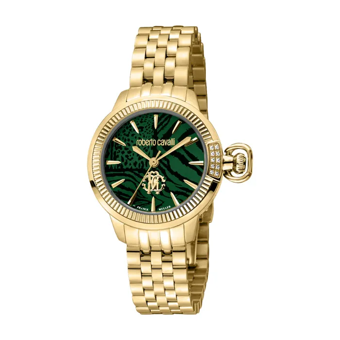Roberto Cavalli Watches Roberto Cavalli by Franck Muller Womens Watch Gold Case and Dark Green Dial Roberto Cavalli Watches Roberto Cavalli by Franck Muller Womens Watch Gold Case and Dark Green Dial
