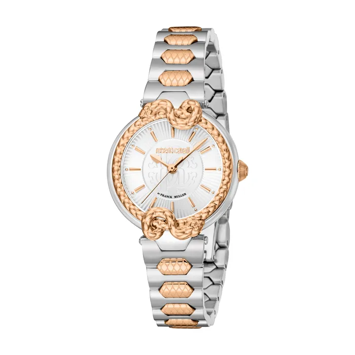 Roberto Cavalli Womens Silver Dial Stainless Steel Rose Gold Watch Roberto Cavalli Earrings Roberto Cavalli Womens Silver Dial Stainless Steel Rose Gold Watch Roberto Cavalli Earrings