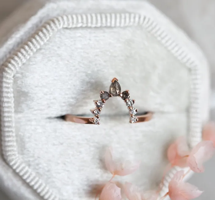 Salt Pepper Diamond Wedding Ring With Side Diamonds Capucinne Rings