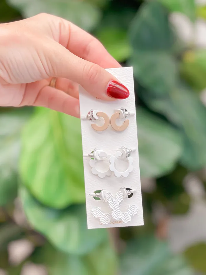 Simple Flower Hoop Earring Set of 3 Prep Obsessed PR Earrings