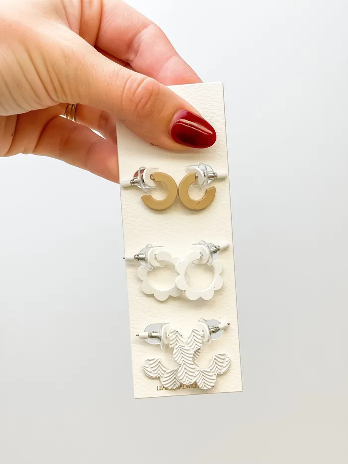 Simple Flower Hoop Earring Set of 3 Prep Obsessed PR Earrings