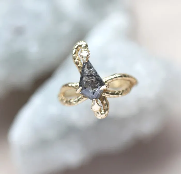 Snake Kite Salt And Pepper Diamond Ring Capucinne Rings