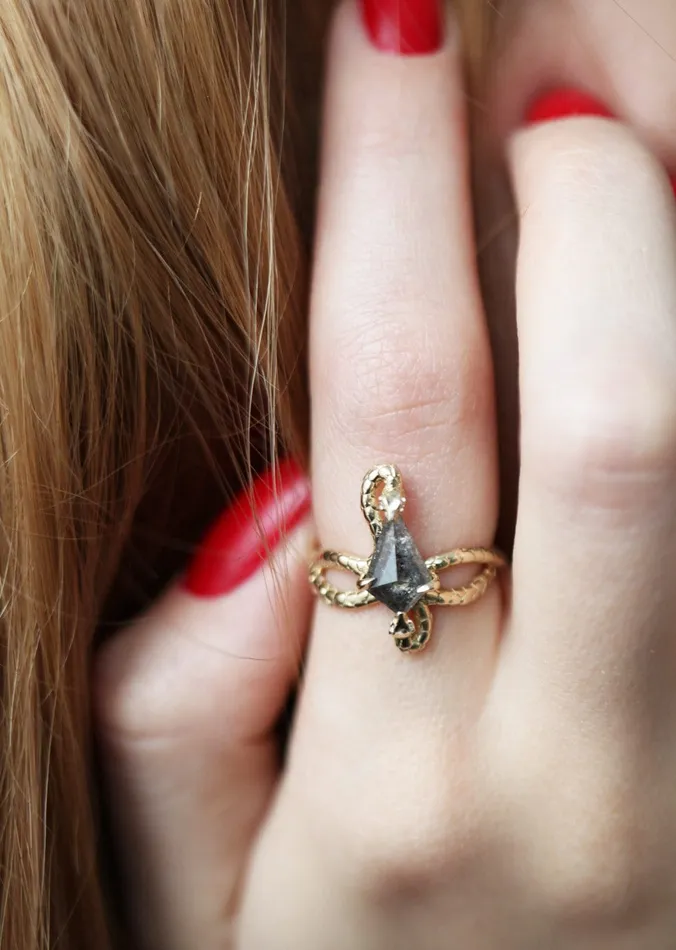 Snake Kite Salt And Pepper Diamond Ring Capucinne Rings
