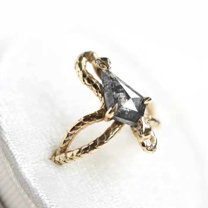 Snake Kite Salt And Pepper Diamond Ring Capucinne Rings