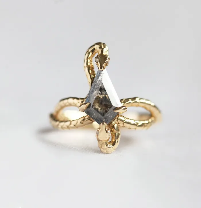 Snake Kite Salt And Pepper Diamond Ring Capucinne Rings
