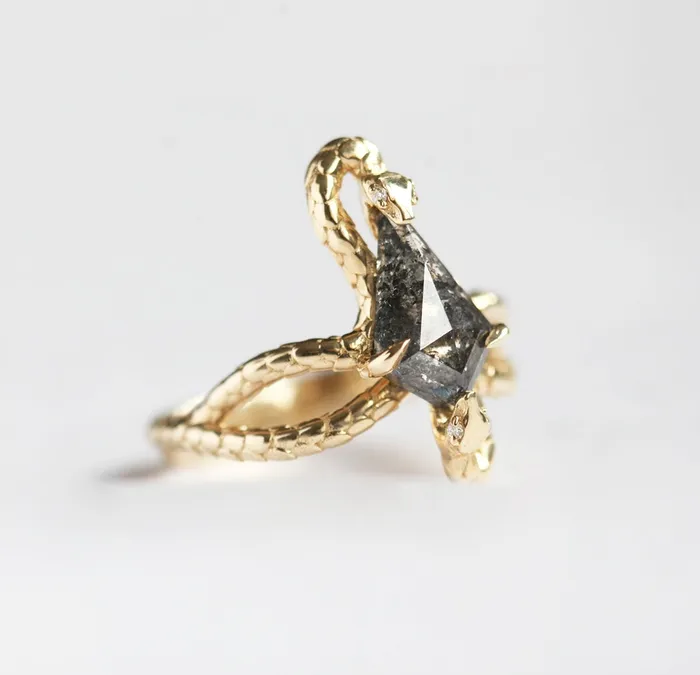 Snake Kite Salt And Pepper Diamond Ring Capucinne Rings