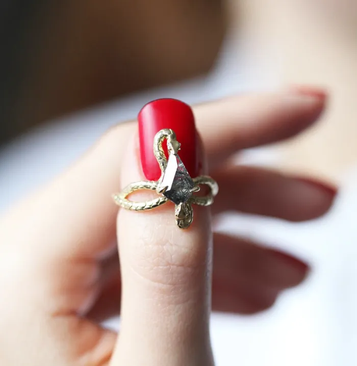 Snake Kite Salt And Pepper Diamond Ring Capucinne Rings