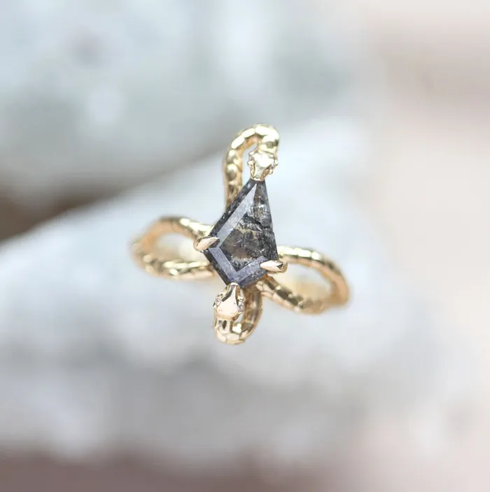 Snake Kite Salt And Pepper Diamond Ring Capucinne Rings