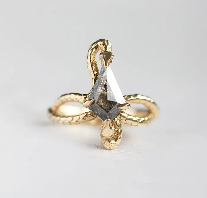 Snake Kite Salt And Pepper Diamond Ring Capucinne Rings