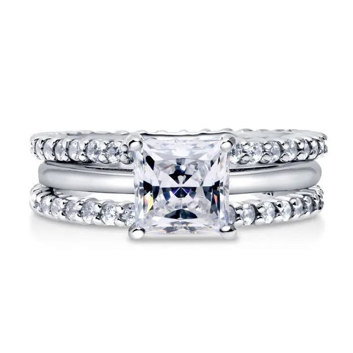 Solitaire 16ct Princess CZ Ring Set in Sterling Silver BERRICLE Rings