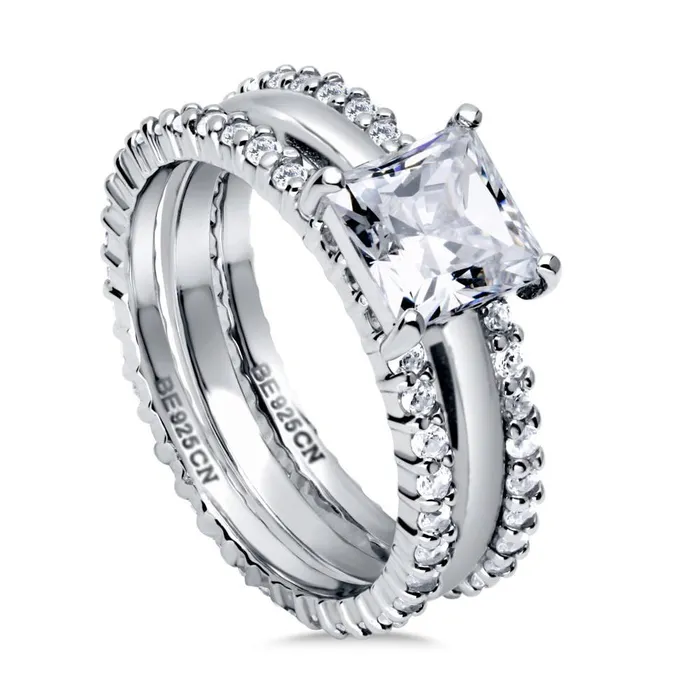 Solitaire 16ct Princess CZ Ring Set in Sterling Silver BERRICLE Rings