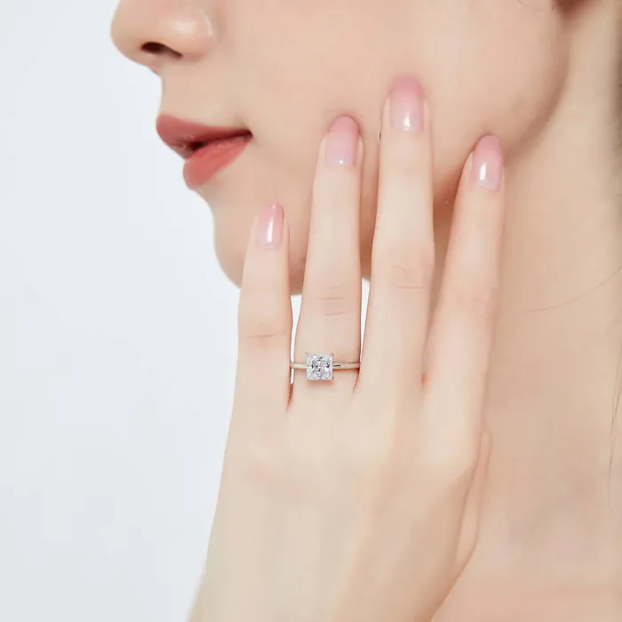 Solitaire 16ct Princess CZ Ring Set in Sterling Silver BERRICLE Rings