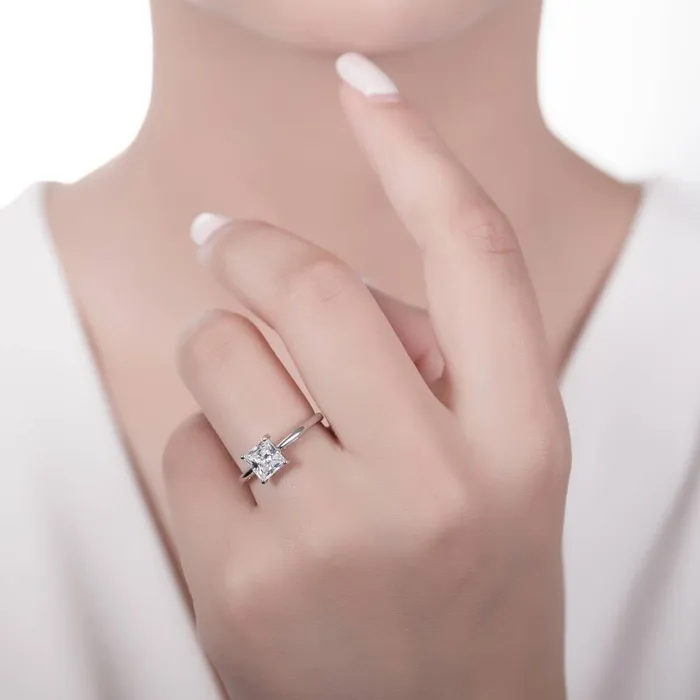 Solitaire 16ct Princess CZ Ring Set in Sterling Silver BERRICLE Rings