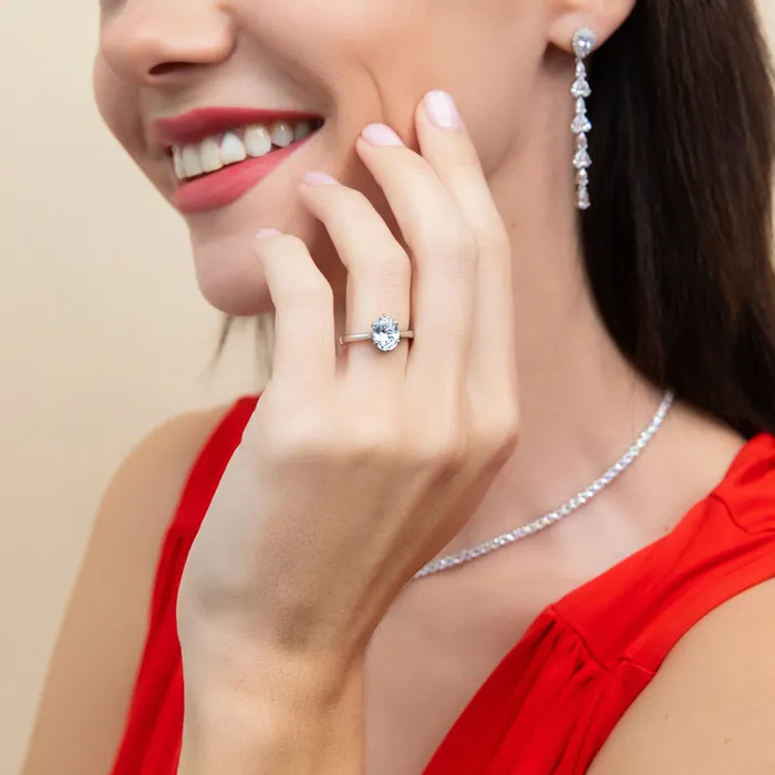 Solitaire 18ct Oval CZ Ring in Sterling Silver BERRICLE Rings