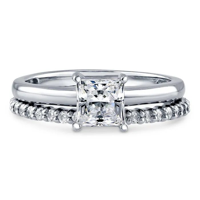 Solitaire 1ct Princess CZ Ring Set in Sterling Silver BERRICLE Rings