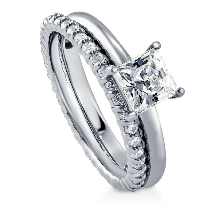 Solitaire 1ct Princess CZ Ring Set in Sterling Silver BERRICLE Rings