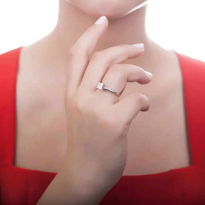 Solitaire 1ct Princess CZ Ring Set in Sterling Silver BERRICLE Rings