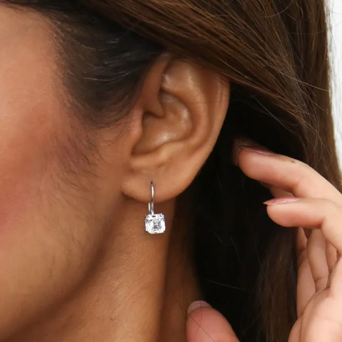 Solitaire Asscher CZ Set in Sterling Silver BERRICLE Earrings
