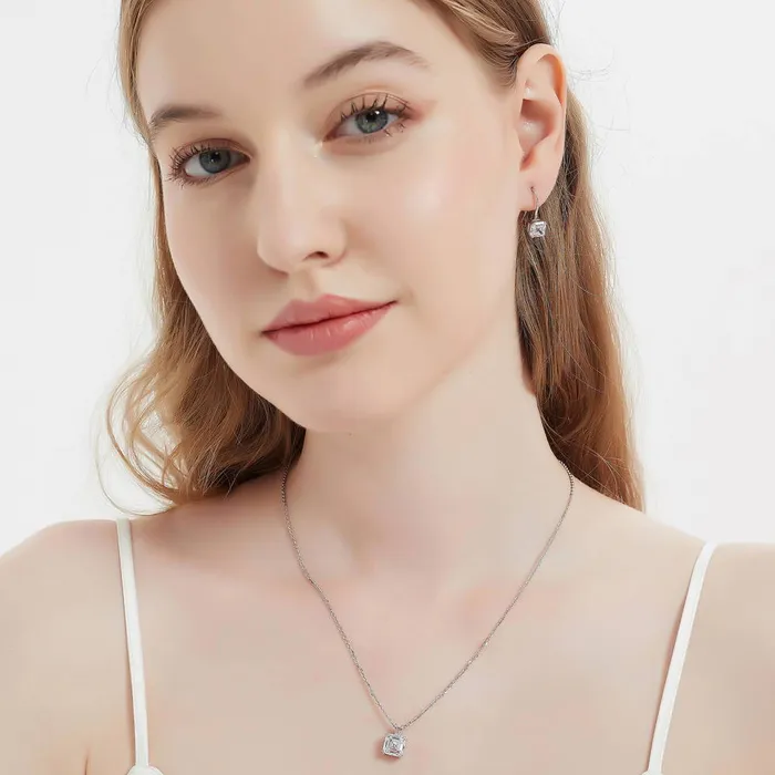Solitaire Asscher CZ Set in Sterling Silver BERRICLE Earrings