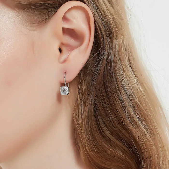 Solitaire Asscher CZ Set in Sterling Silver BERRICLE Earrings