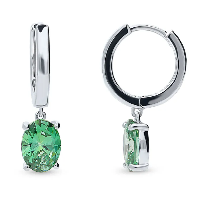 Solitaire Green Oval CZ Earrings in Sterling Silver 24ct BERRICLE Earrings