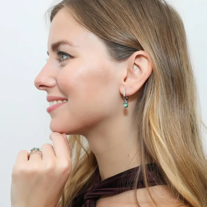 Solitaire Green Oval CZ Earrings in Sterling Silver 24ct BERRICLE Earrings