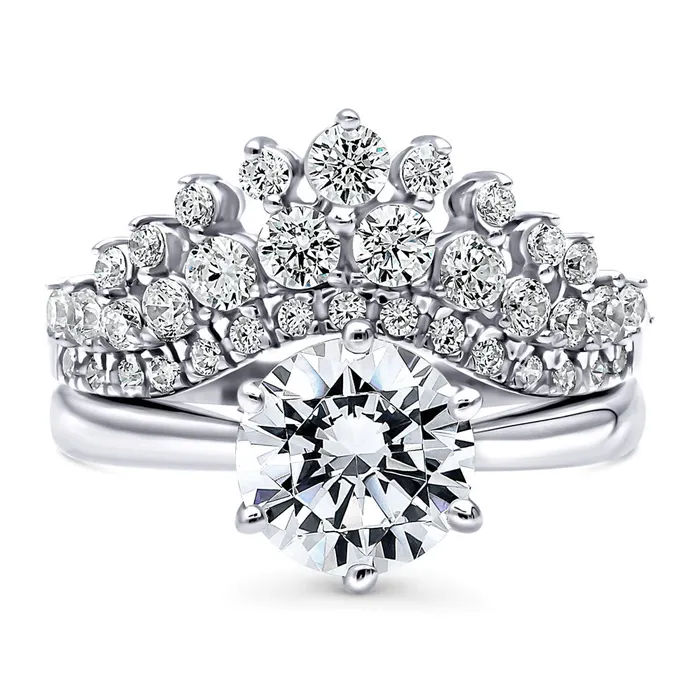 Solitaire Wishbone 2ct CZ Ring Set in Sterling Silver BERRICLE Rings