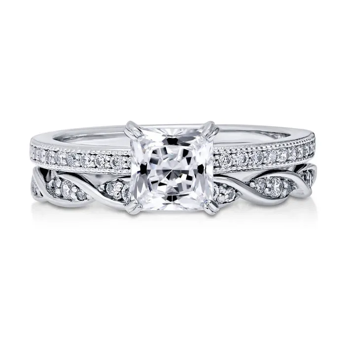 Solitaire Woven 1ct Princess CZ Ring Set in Sterling Silver BERRICLE Rings