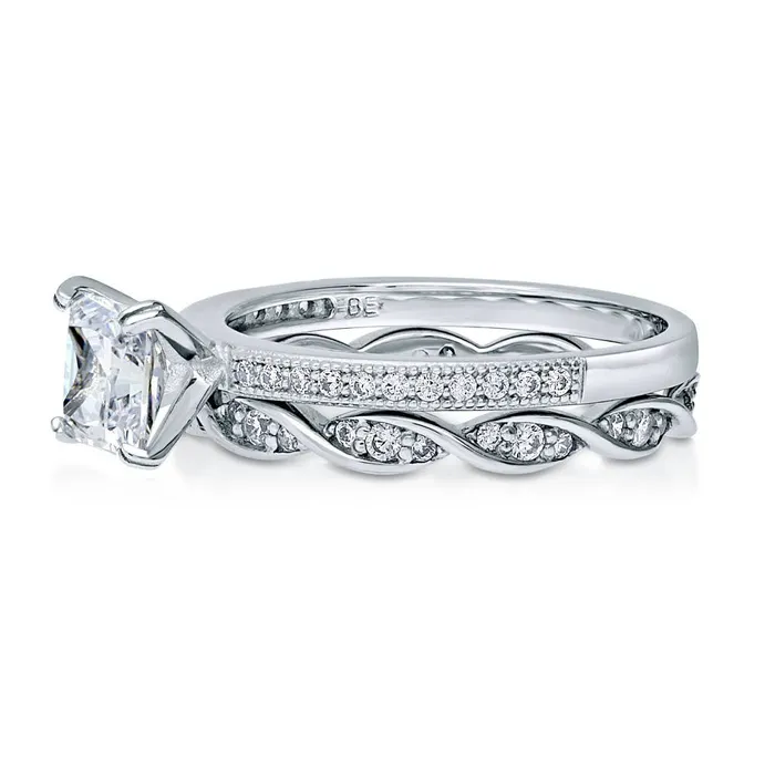 Solitaire Woven 1ct Princess CZ Ring Set in Sterling Silver BERRICLE Rings