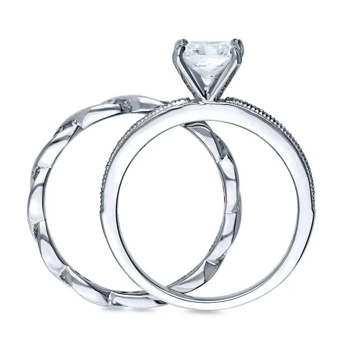 Solitaire Woven 1ct Princess CZ Ring Set in Sterling Silver BERRICLE Rings