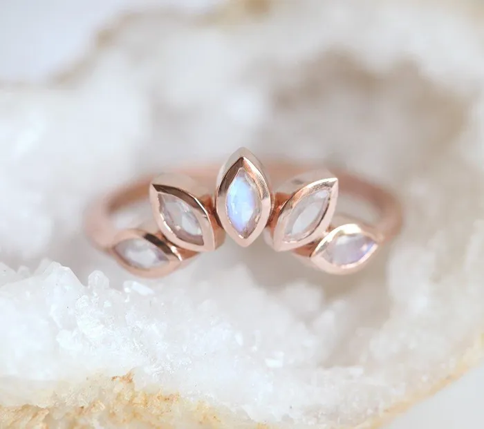 Sunstone Ring Set With Moonstone Engagement Band Capucinne Rings
