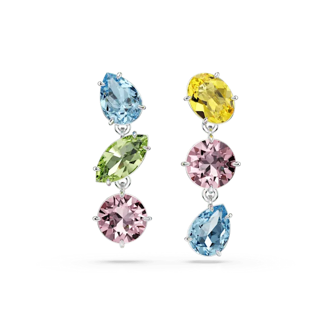 Swarovski Earrings Swarovski Gema Drop Earrings Asymmetrical Design Mixed cuts Multicolored Rhodium plated Swarovski Earrings Swarovski Gema Drop Earrings Asymmetrical Design Mixed cuts Multicolored Rhodium plated